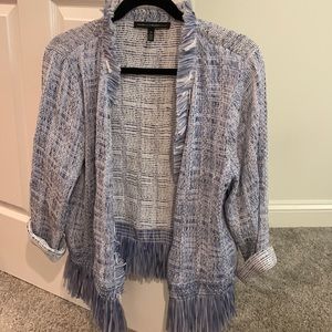 White and blue fringe blazer. Size XL. Never worn.